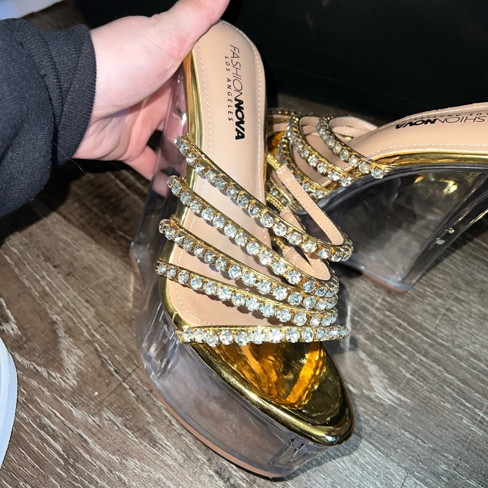 Gold crystal wedge Fashion Nova